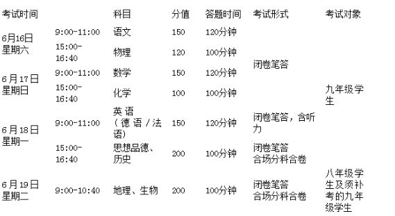 甘肃中考时间,2018年甘肃中考时间安排